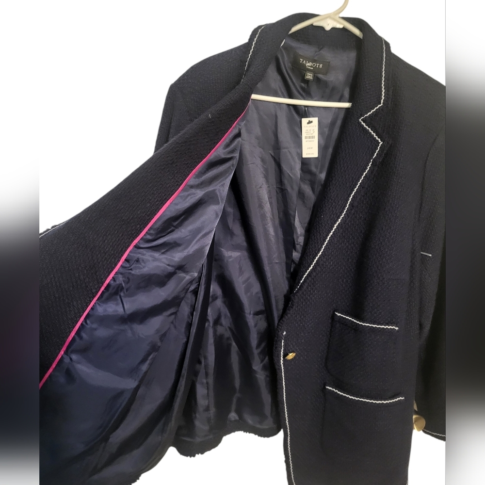 Talbots Navy Blue Womens Tweed Blazer Jacket, Plus Size 24W NEW w/TAG - Picture 5 of 11